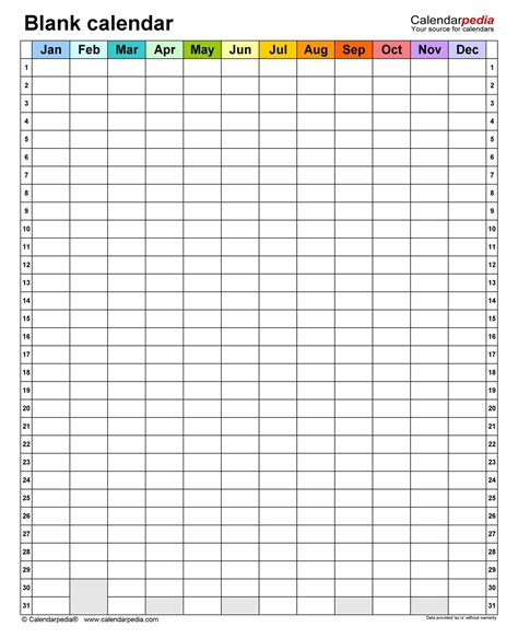 Blank Calendar Template No Dates