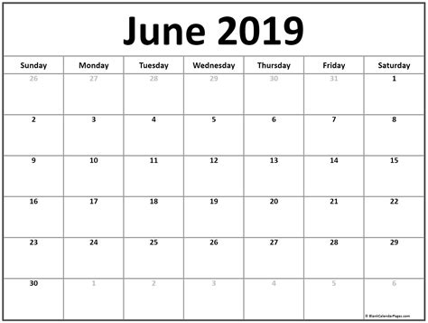 Blank June Calendar Printable