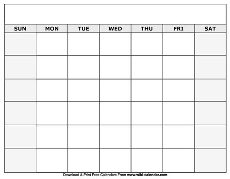 Blank Printable Monthly Calendar