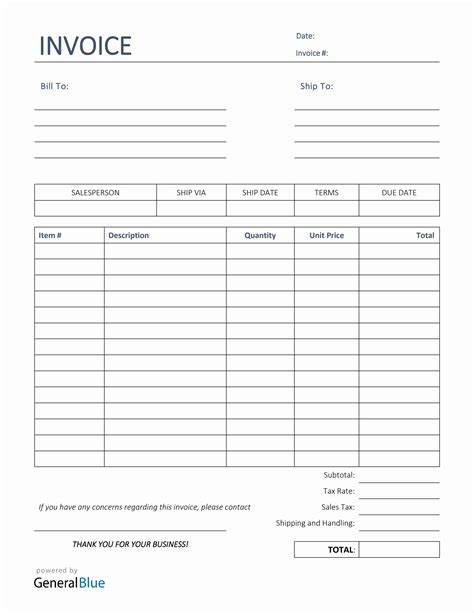 Blank Sales Invoice Template Free