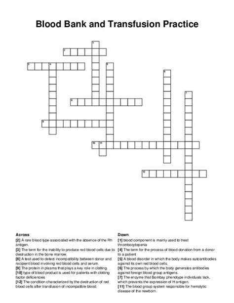 Blood Bank Fluids Crossword