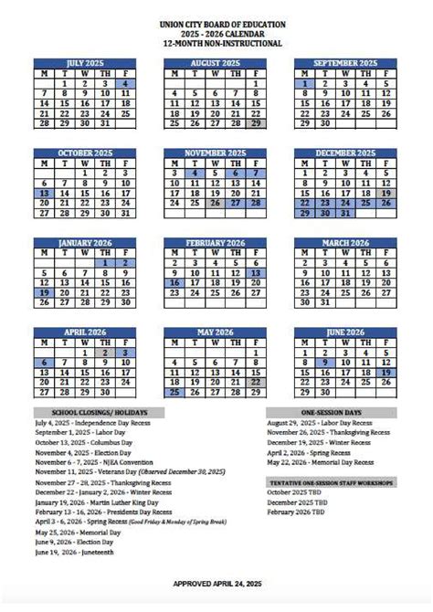 Board Education Calendar
