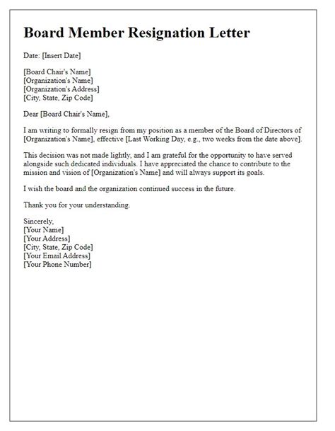 Board Member Resignation Letter Template