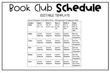 Book Club Schedule Template