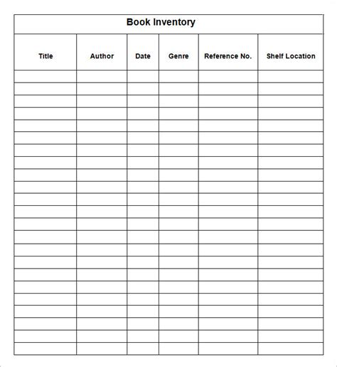 Book Inventory Template