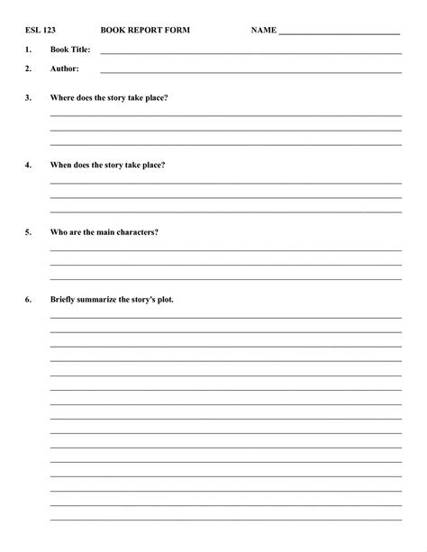 Book Report Template For 5th Graders