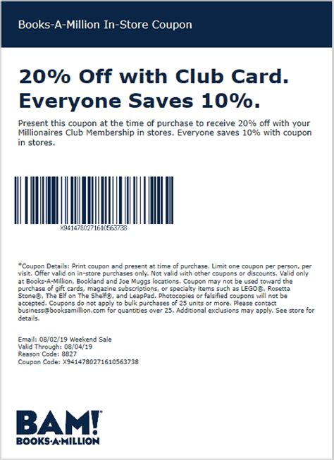 Books A Million In Store Coupon Printable
