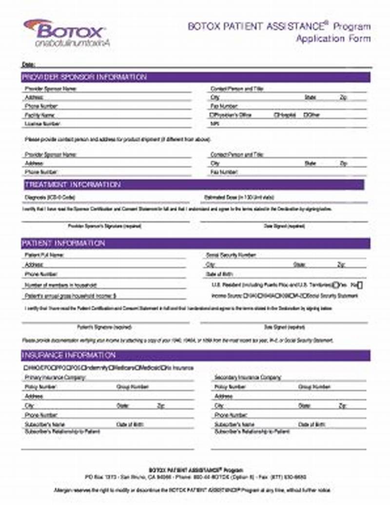 Botox Patient Assistance Program Application Form