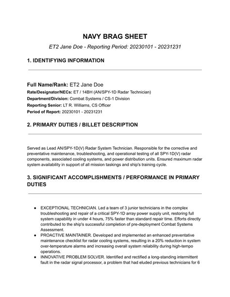 Brag Sheet Navy Template