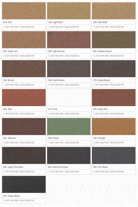 Brick Mortar Colors Chart
