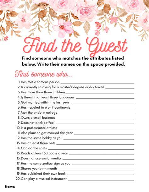 Bridal Shower Find The Guest Free Printable