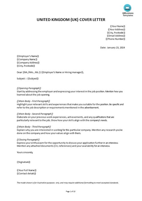 British Cover Letter Template