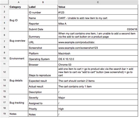 Bug Testing Template