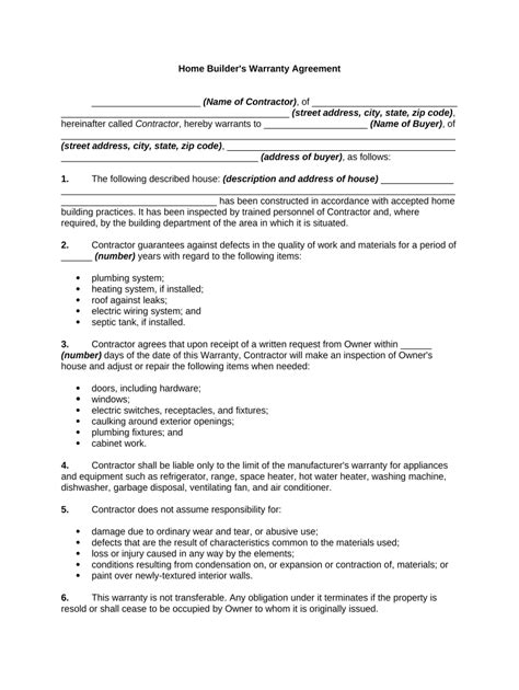 Builders Warranty Template