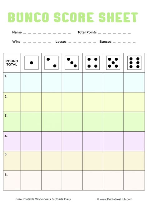 Bunco Score Sheets Printable