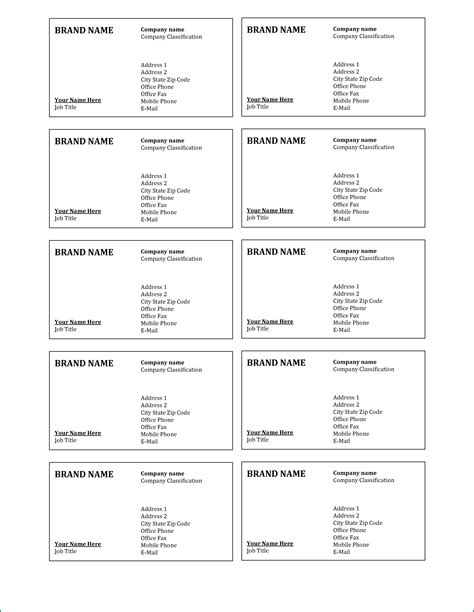 Business Card Template On Word