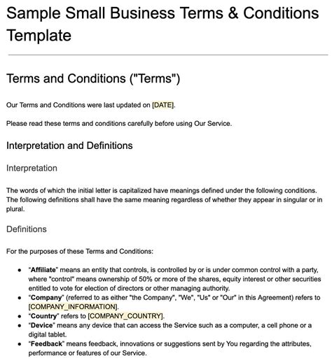 Business Terms And Conditions Template
