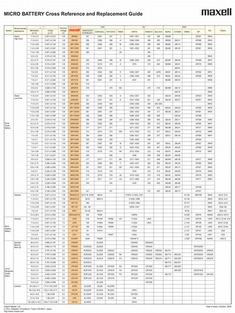 Button Cell Cross Reference Chart