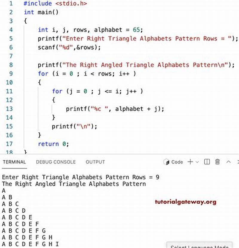 C Program To Print Alphabet Pattern