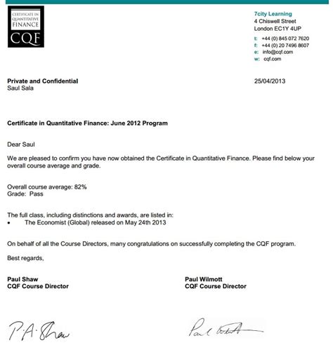 CQF certificate