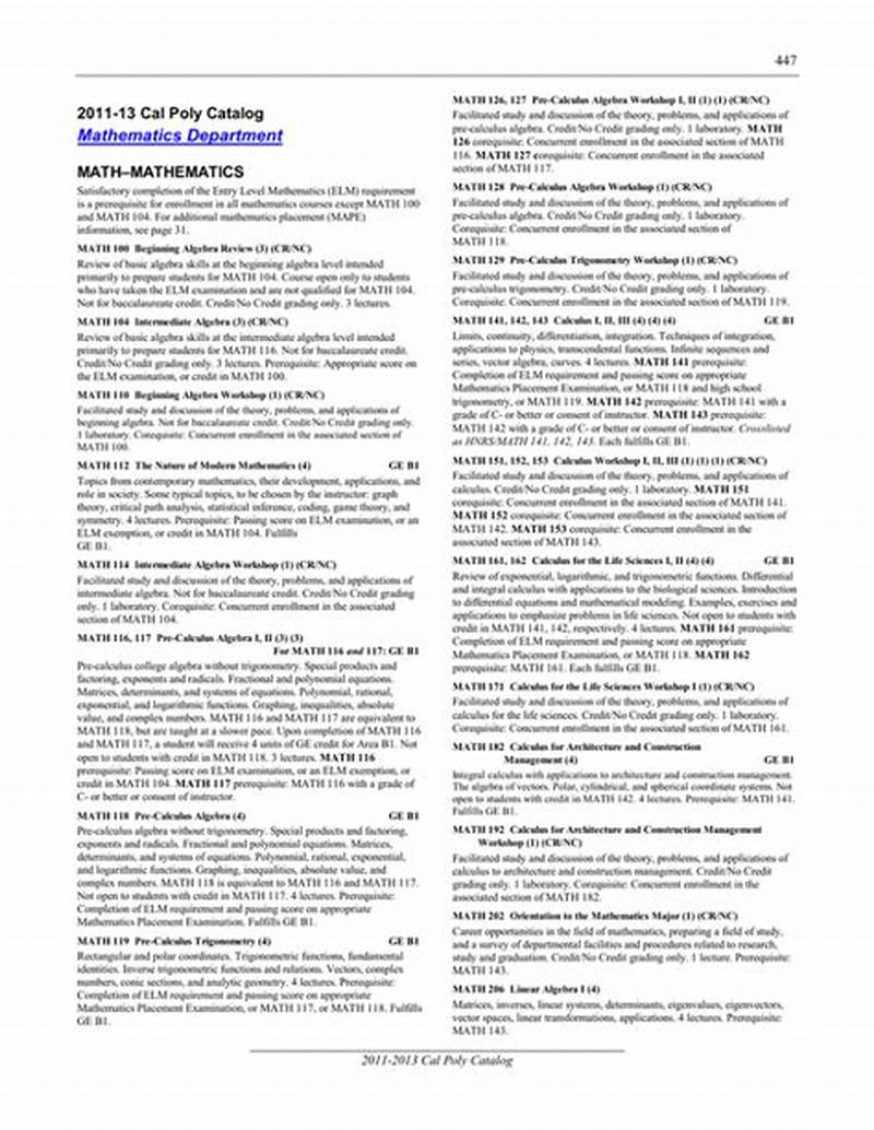 Cal Poly Course Catalog Math
