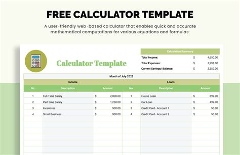 Calculator In Excel Template