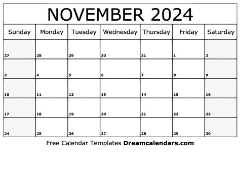Calendar Template November