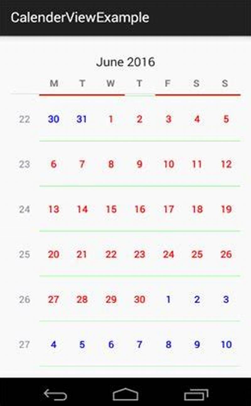 Calendar View Android Example