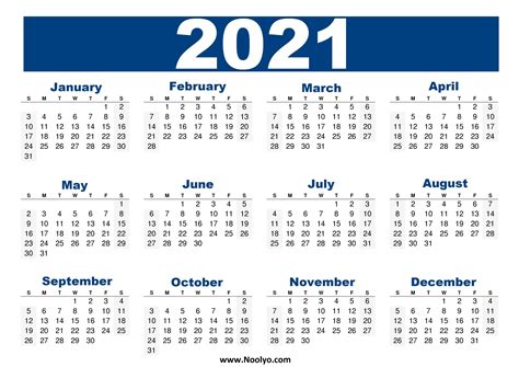 Calendar for USA 2021