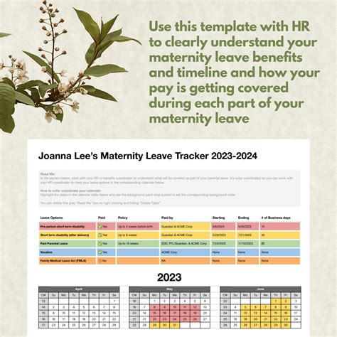 Calendar marking maternity leave