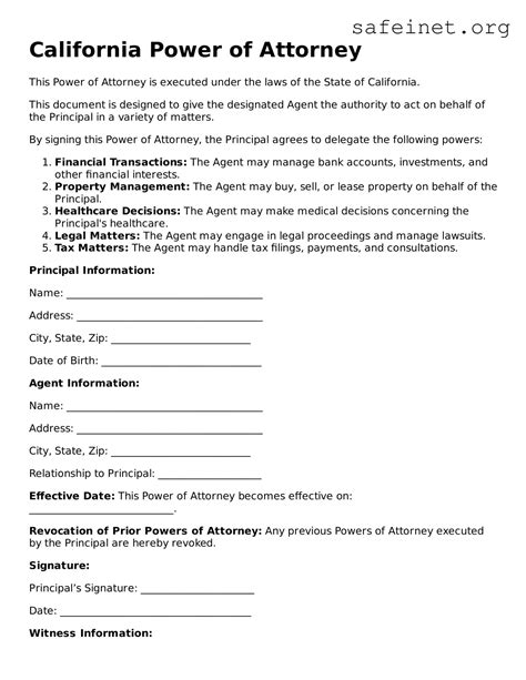 California Power Of Attorney Template