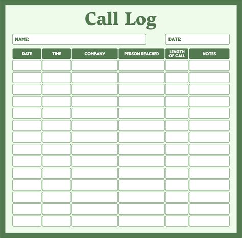 Call Log Template