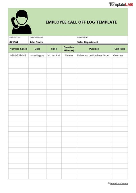 Call Off Log Template