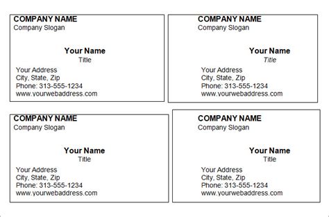 Calling Card Template Microsoft Word