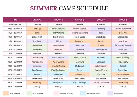 Camp Schedule Template Word