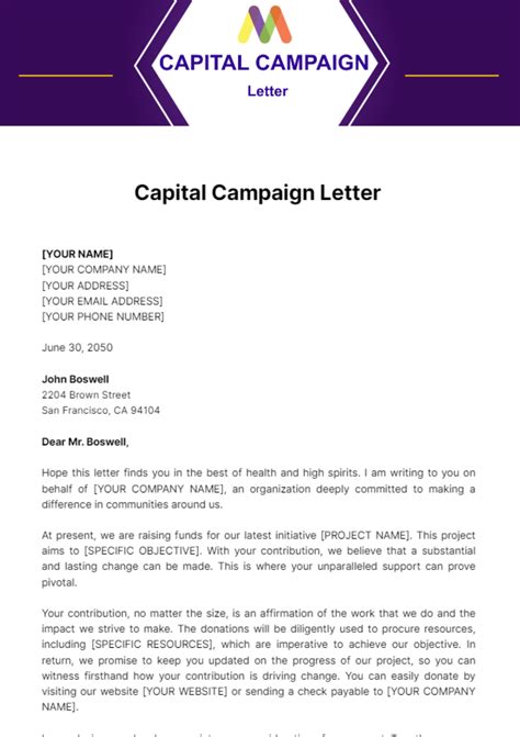 Capital Funds Campaign Welcome Letter Example For Charter School