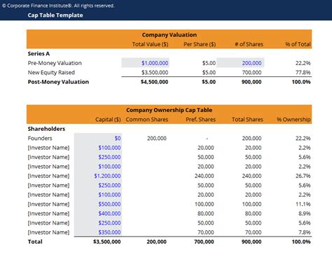 Capital Table Template