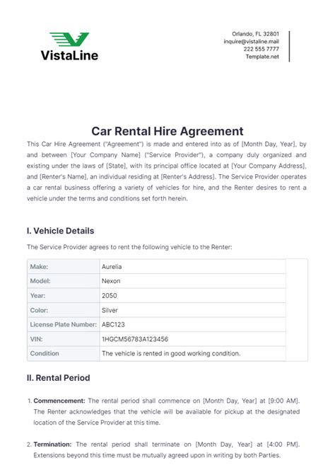 Car Hire Contract Template