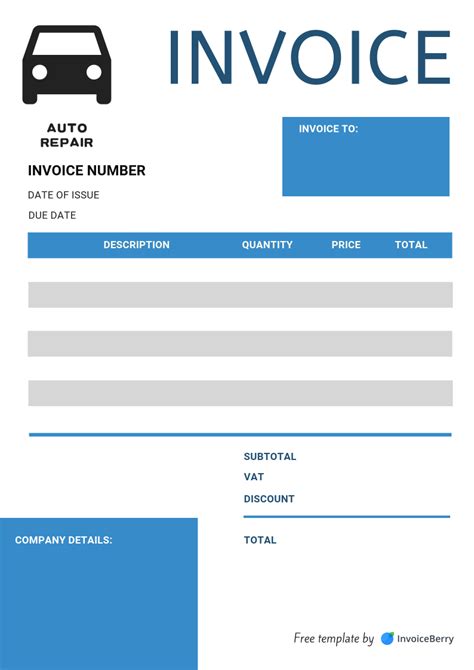 Car Repair Invoice Template Free