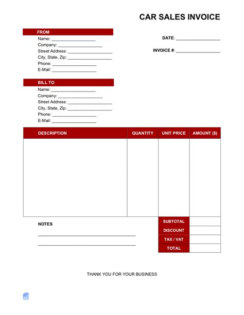 Car Sale Invoice Template Word