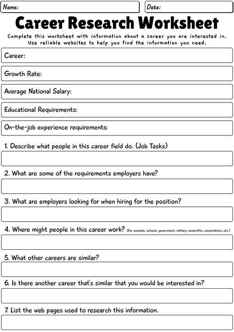 Career Exploration Worksheets Pdf