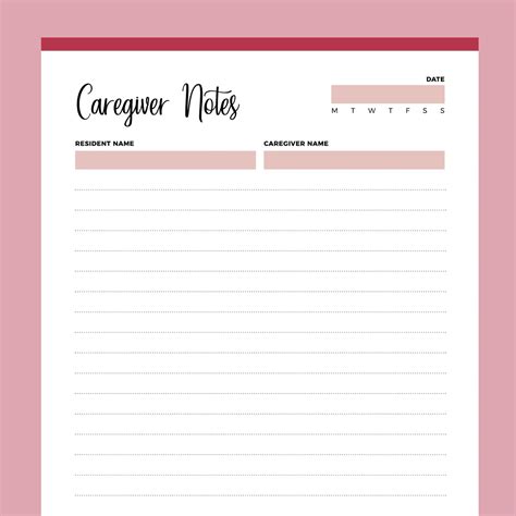 Caregiver Notes Template