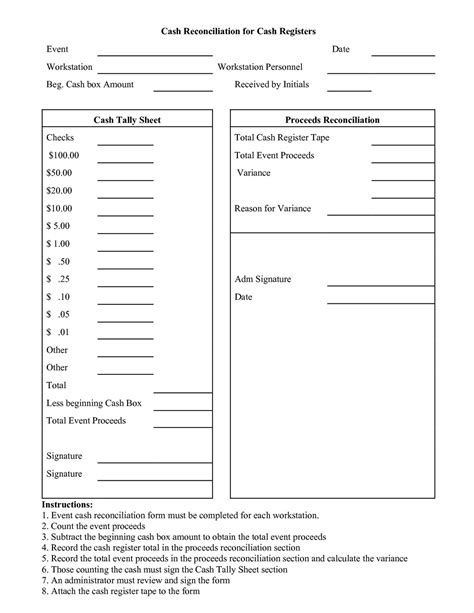 Cash Reconciliation Template