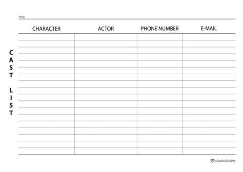 Cast List Template