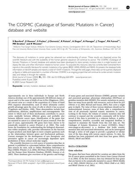Catalog Of Somatic Mutations In Cancer Cosmic Database