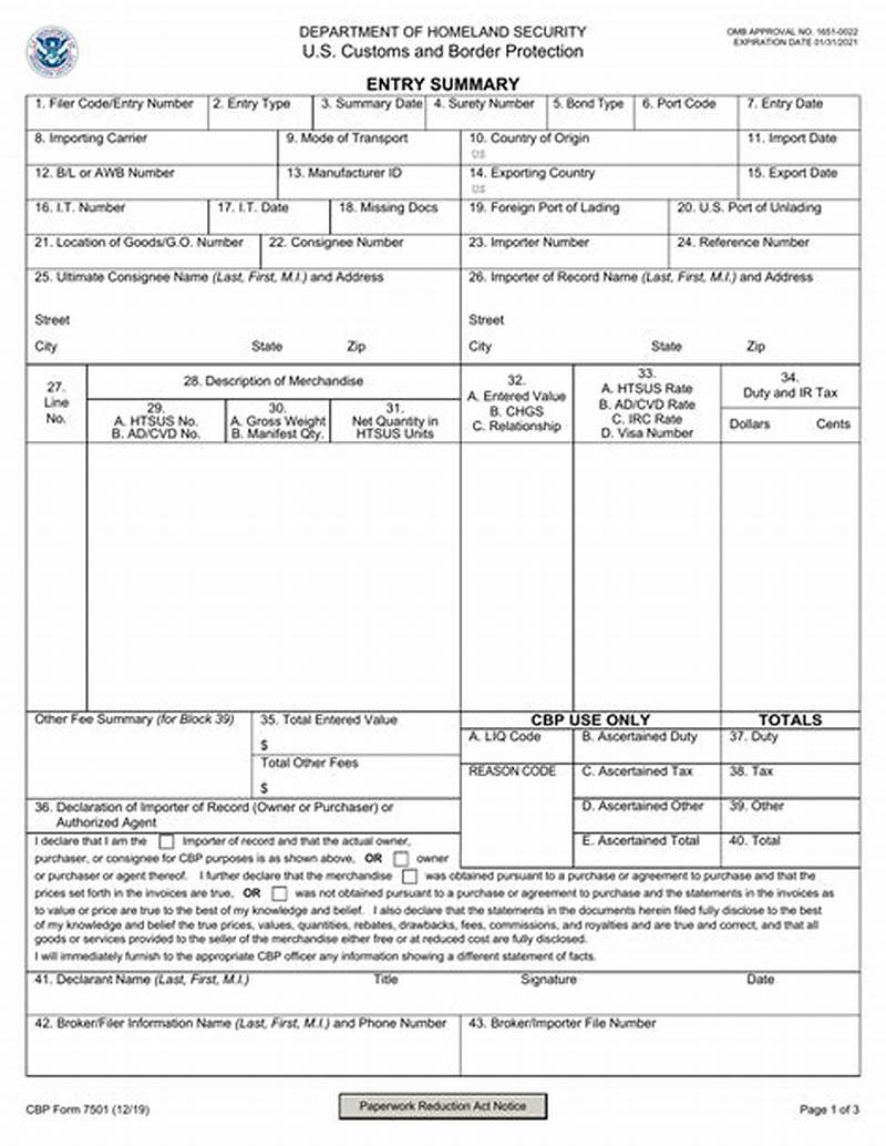 Cbp Form 7501 Example