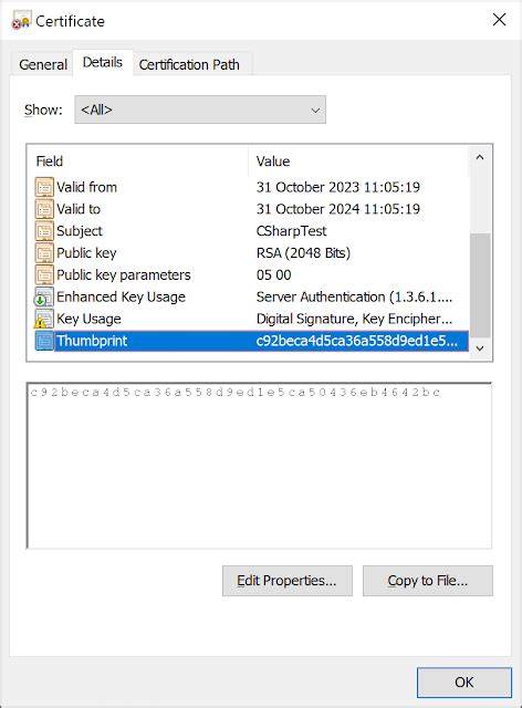 Certificate Details Tab Properties