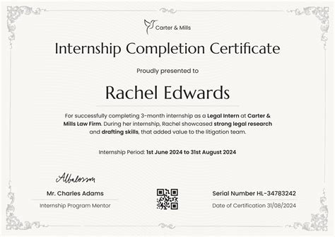 Certificate For Internship Template