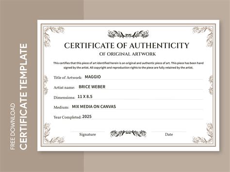 Certificate Of Authenticity Free Template
