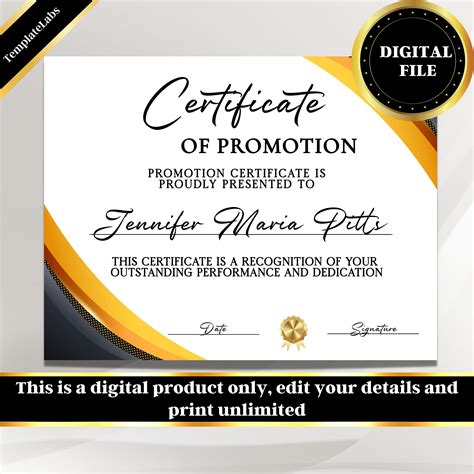 Certificate Of Promotion Template